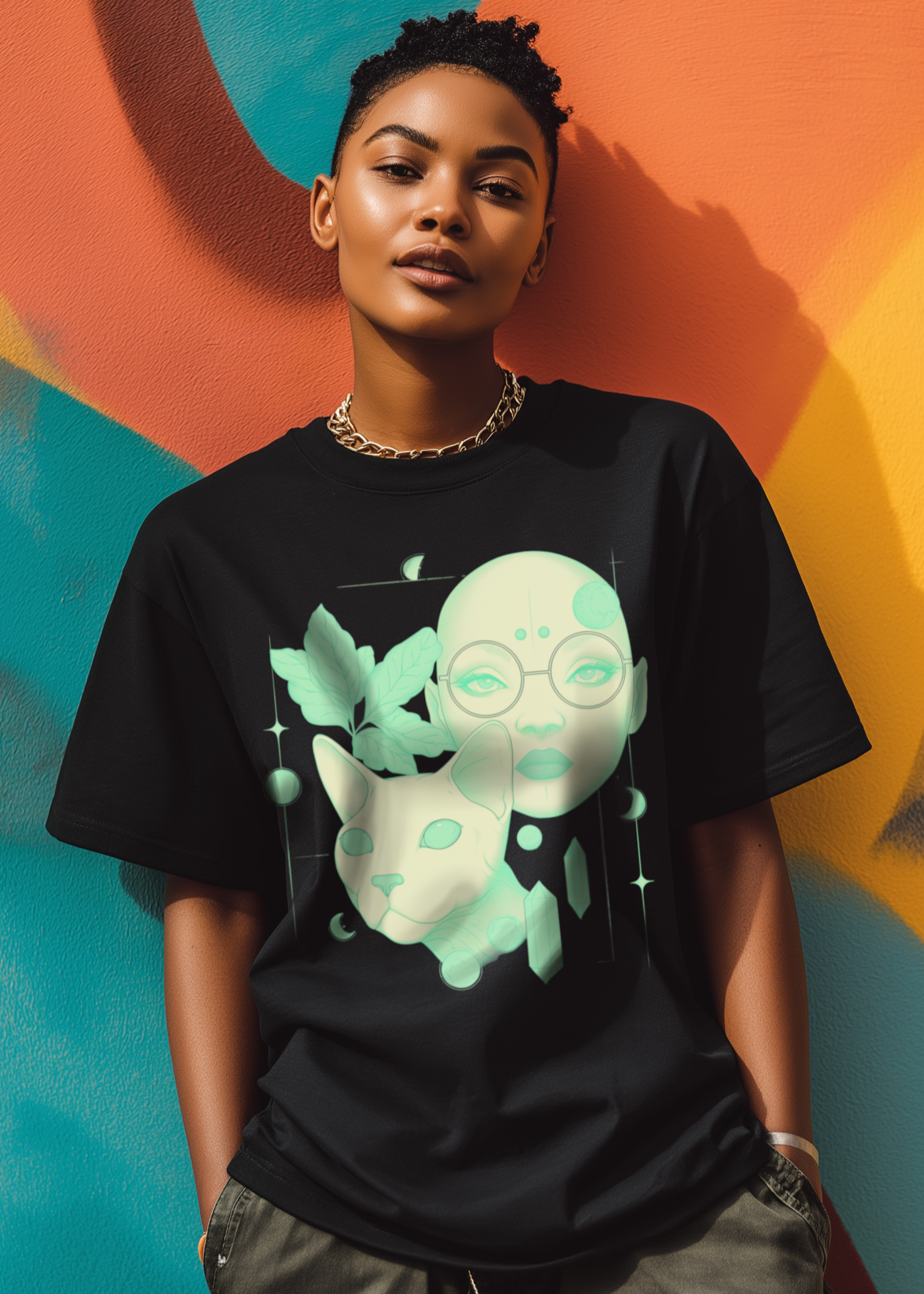neon crystle cat tee